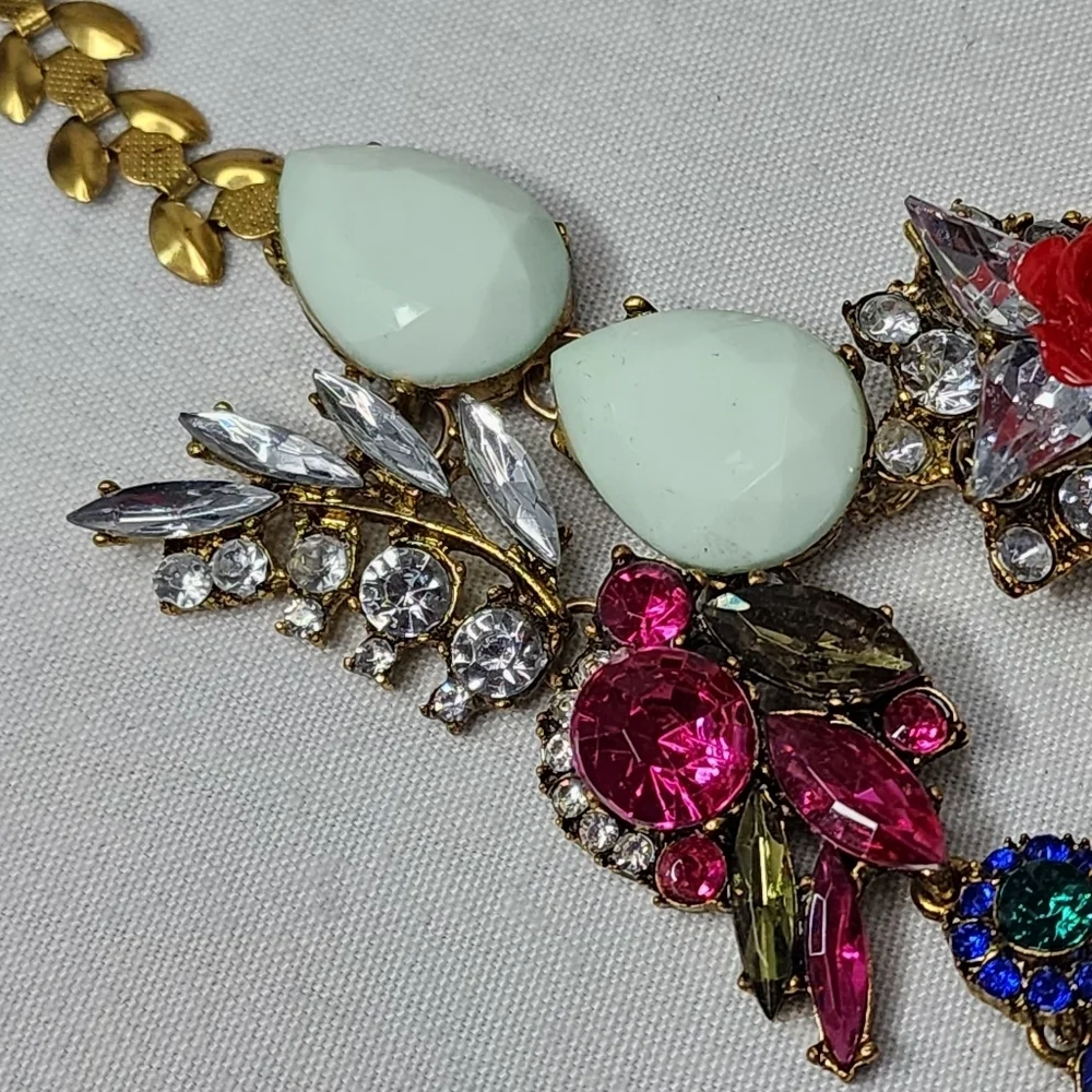 ​Vintage Multicolor Rhinestone Statement Necklace & Teardrop Earrings Set